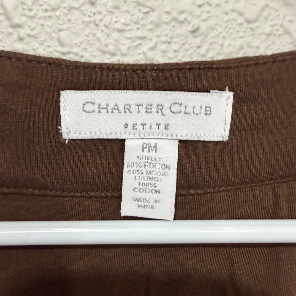 NWT Charter Club Petite MP Brown Embroidered Beaded Shift Dress Boho Resort Luxe - Picture 4 of 8